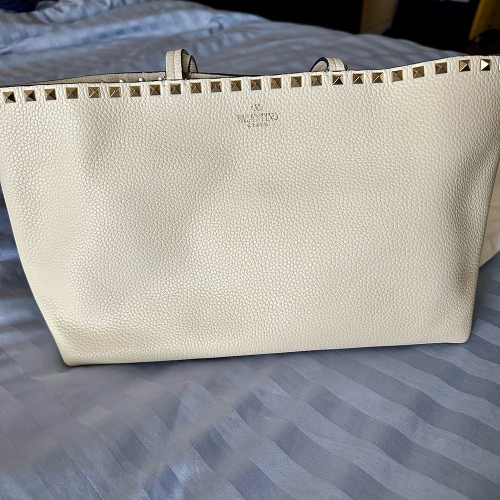 Valentino Cream Studded Tote Bag